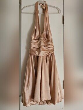 Vintage Y2K Lenovia USA Champagne Satin Halter Dress